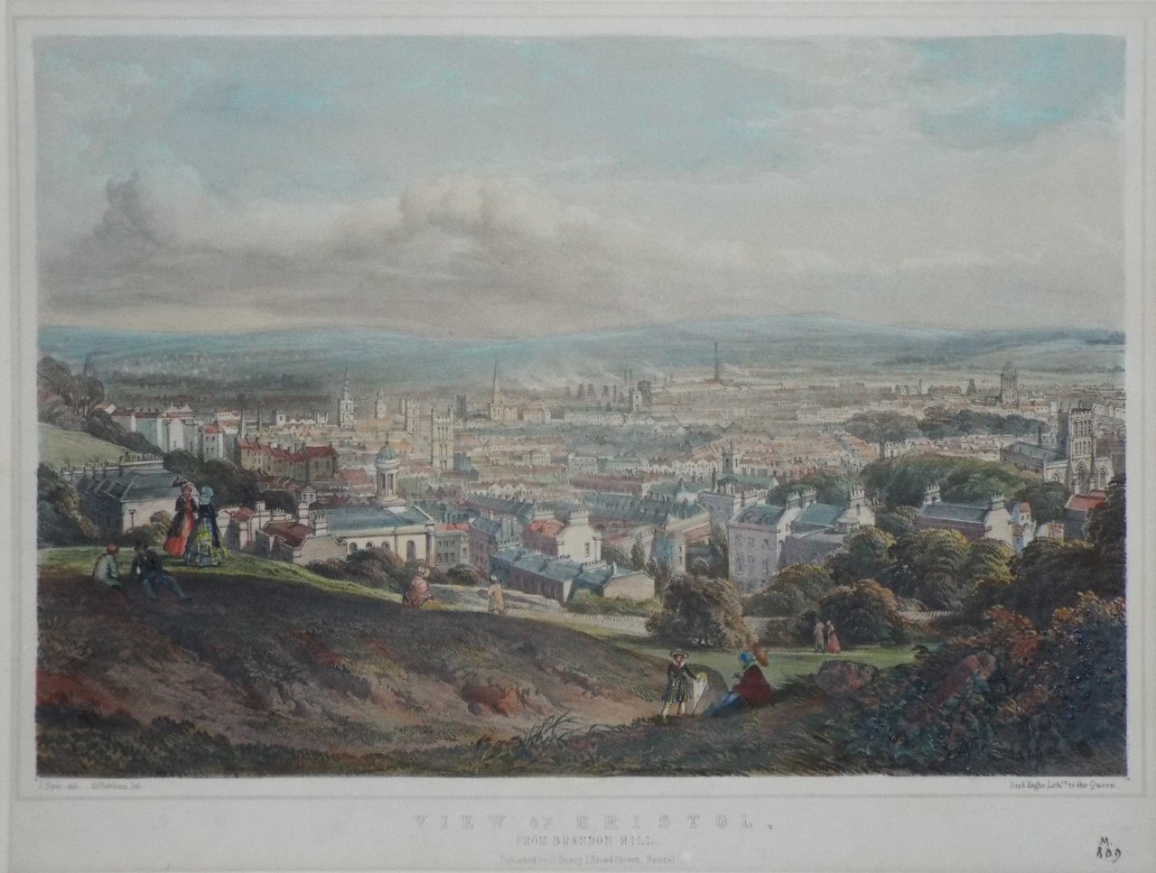 Lithograph - View of Bristol, from Brandon Hill. - Hawkins